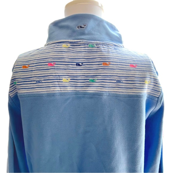Vineyard Vines Blue Watercolor Whales Jersey Quarter Zip Pullover Size Medium - Picture 3 of 5